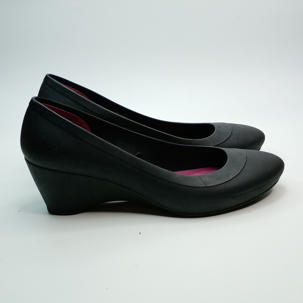 Crocs Lina Wedge Pumps Womens 10 Black Dual Comfort Round Toe Shoes J4 - Picture 5 of 9